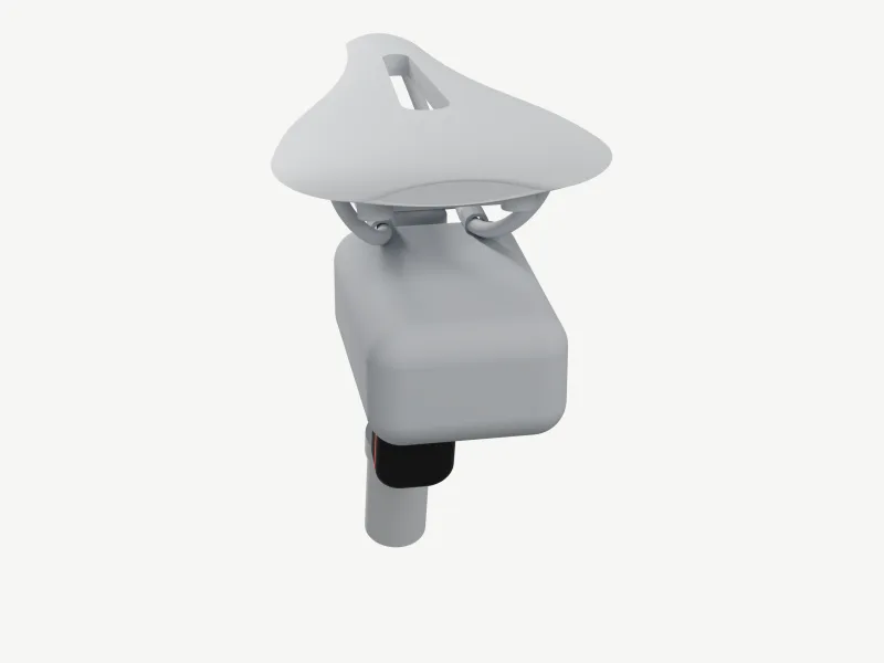 From behind and above: a radar on Garmin's band mount on the seatpost, mostly hidden under the seat pack.